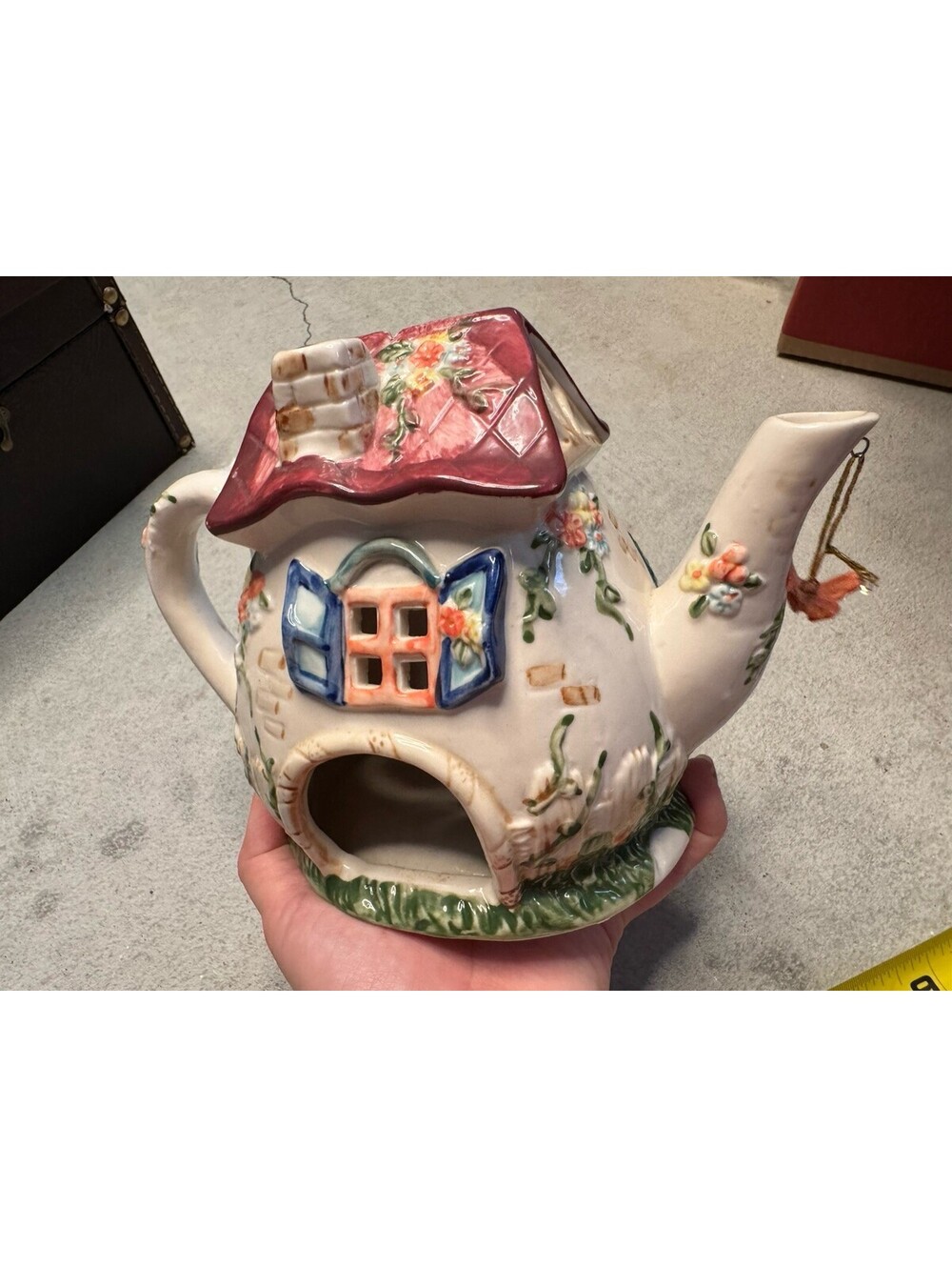Floral Cottagecore Novelty Ceramic Teapot w/ Lid, Painted Finish, Multicolor